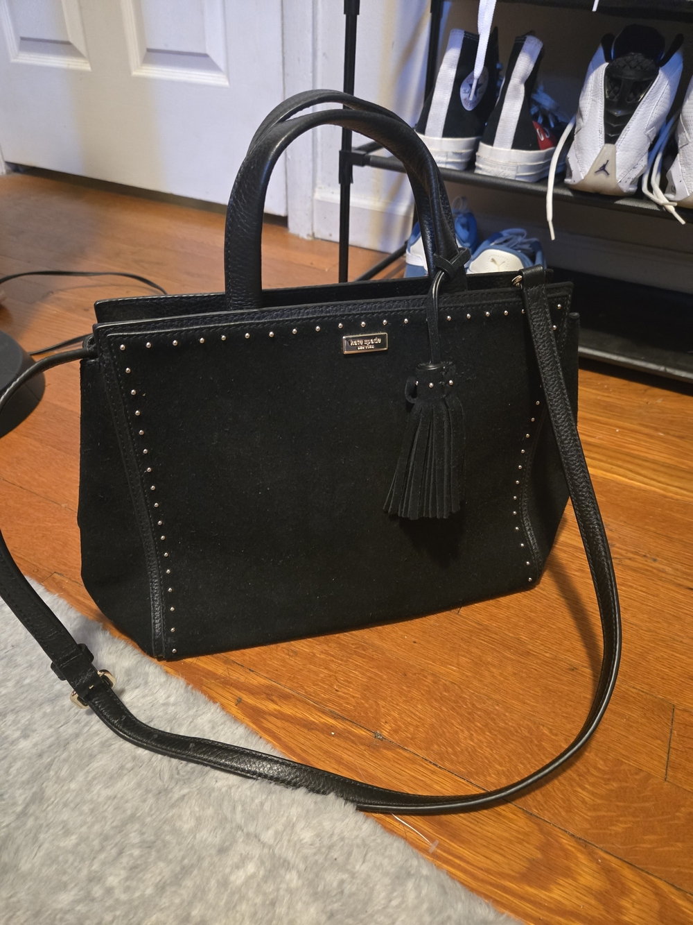 Kate Spade Black Suede Studded Tote with Tassel